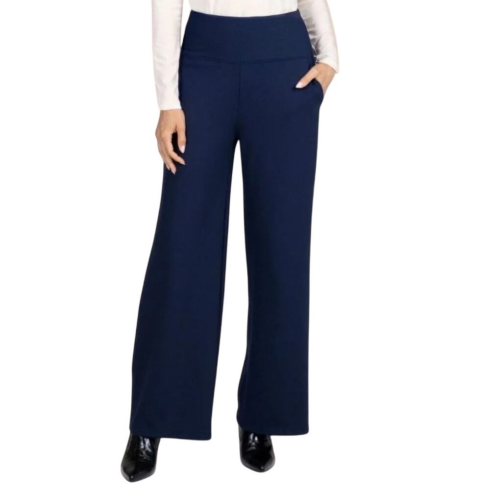 KiraGrace Ponte High Waist Wide Leg Pants Womens M Oxford Blue Powersmooth NWT